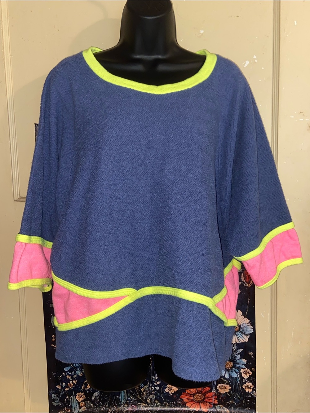 TERRY RETRO BOXY CROP TOP Neon Pink, Yellow & Denim Blue BUCKETLIST